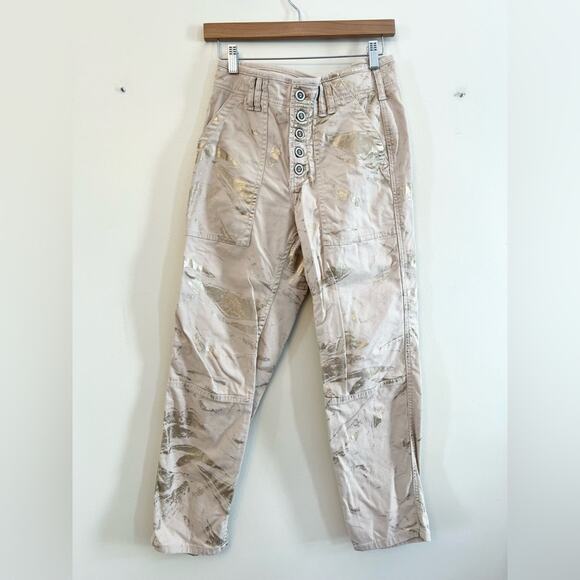 Anthropologie wanderer utility pants gold foil relaxed high waist button fly 28 - Picture 3 of 10
